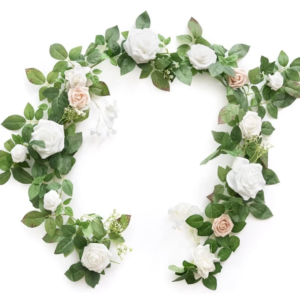 Ling's Moment 5' Garland in 'White & Sage'. Both used once Indoors. Like New